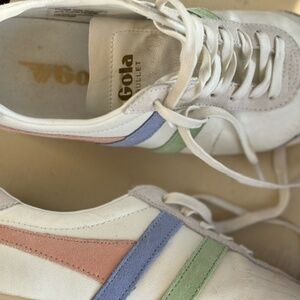 Golas white size 7 with pink, green and blue stripes
